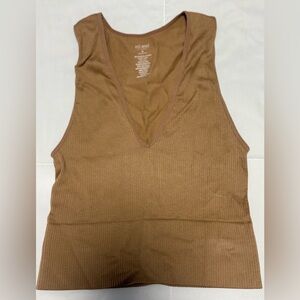 Miami Brown Ribbed V-Neck Tank Top